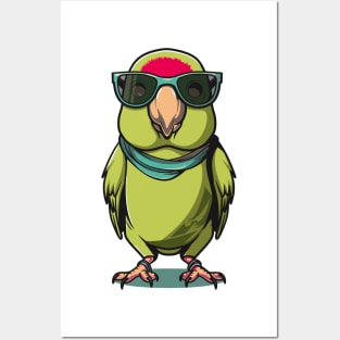 Tropical Green Cheek Exotic Birds Sunglasses wearing birds Posters and Art